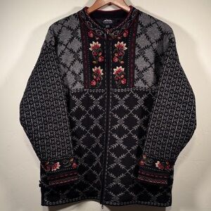 Icelandic Design wool sweater polyester lined full zip 2 side pockets y2k